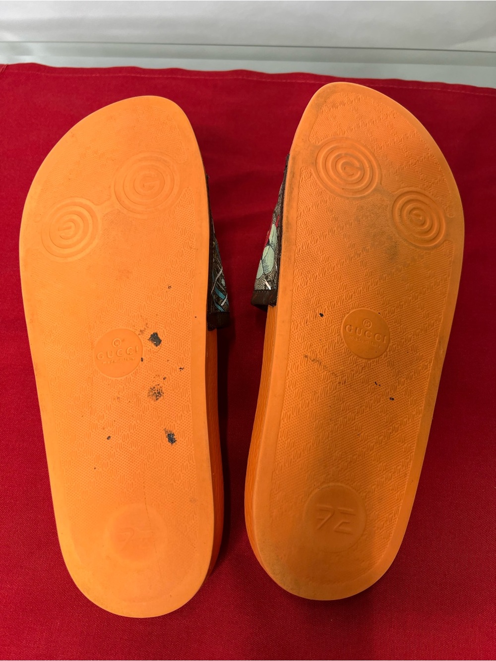 Gucci Huey Duey Louie Orange Slide Sandals GG Monogram Print - Picture 6 of 6